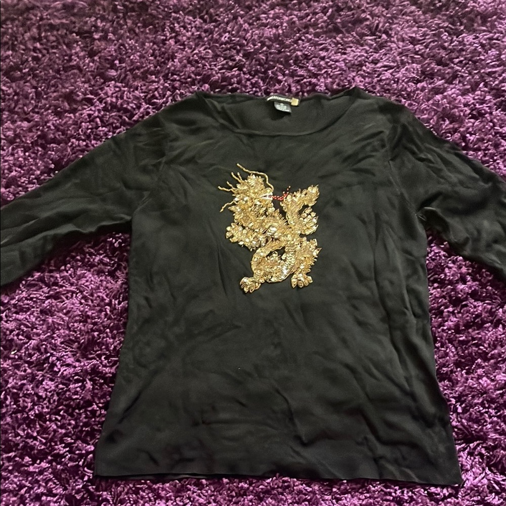 Sweaterworks Black Blouse with Gold Dragon Motif